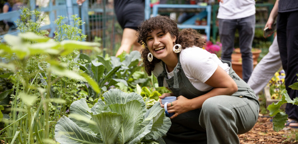 student in garden